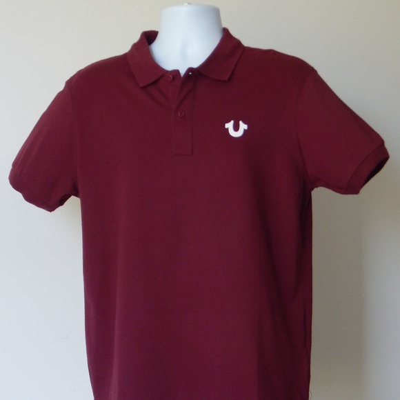 NEW TRUE RELIGION CRAFTED WITH PRIDE POLO SHIRT BURGUNDY Large - Picture 2 of 3